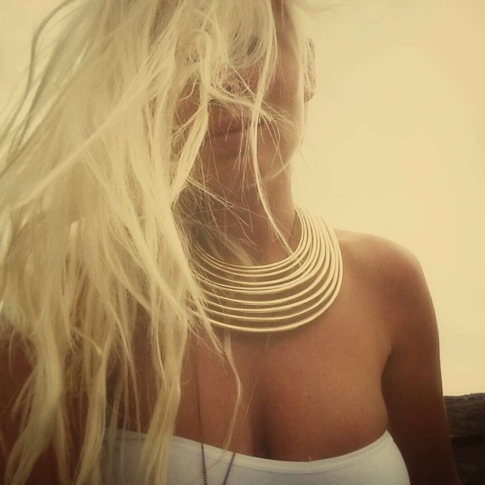 Solid Brass Statement Collar Tribal Necklace Used… - image 6